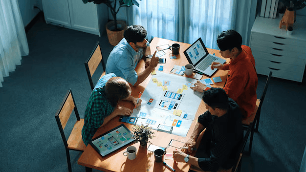 Startup marketing team brainstorming campaign ideas