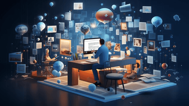 AI social media content creation concept illustration