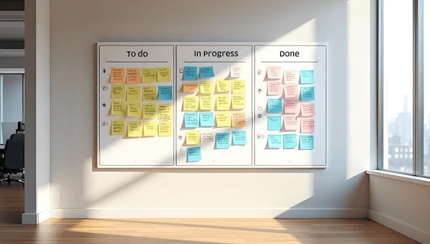 Kanban board project management workflow